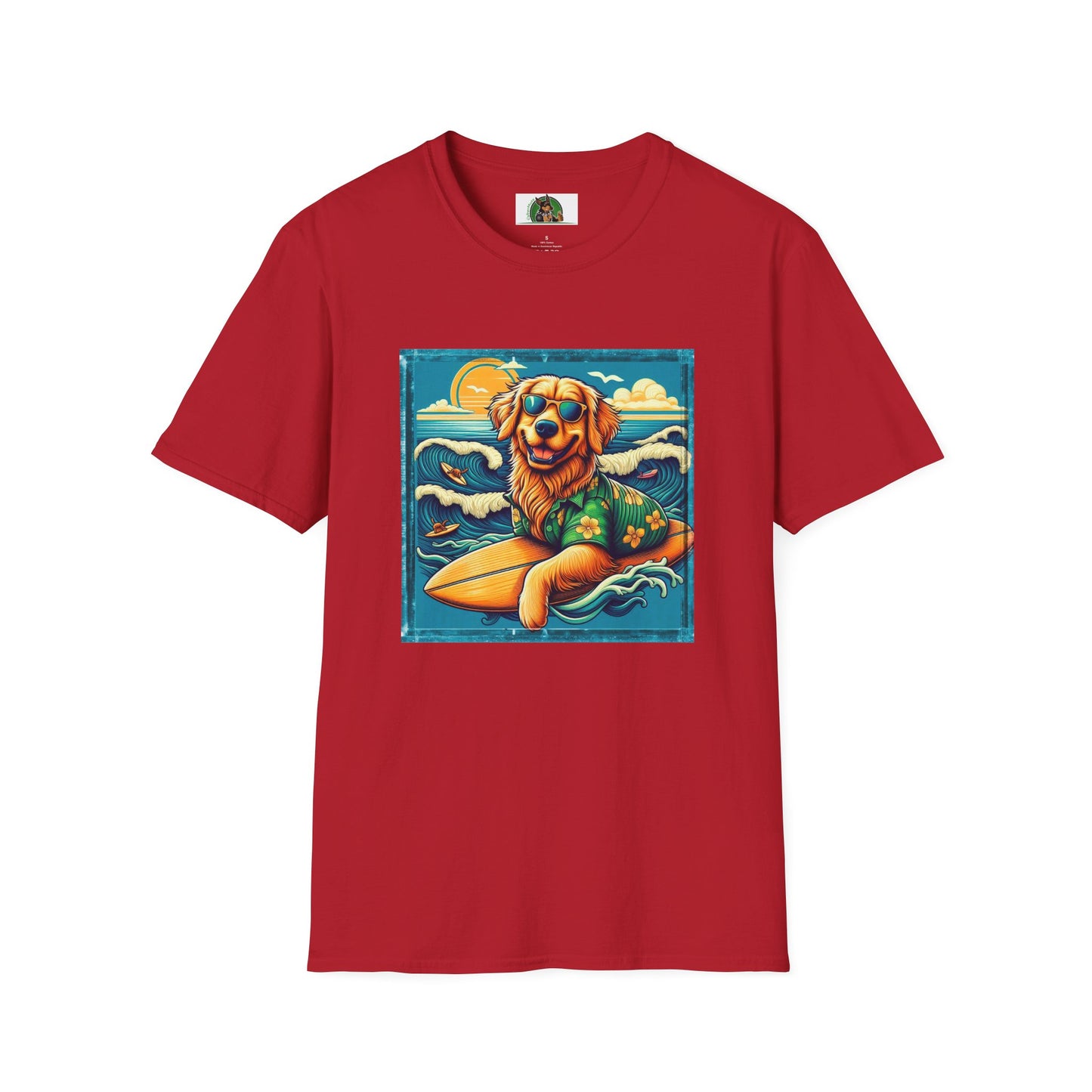 Golden Retriever surfing beauty shirt T-Shirt Printify S Cherry Red