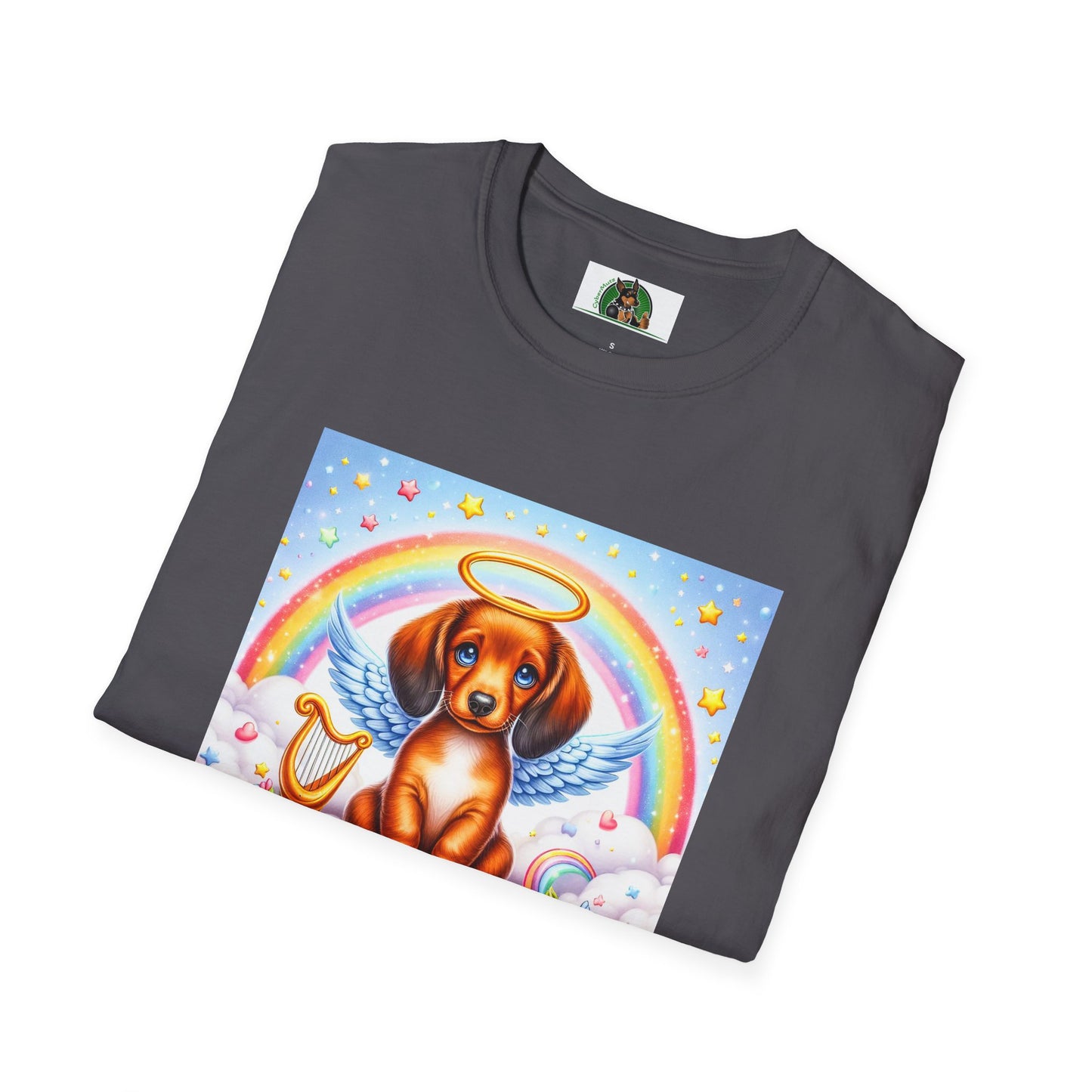 Dachshund glowing angel t shirt T-Shirt Printify