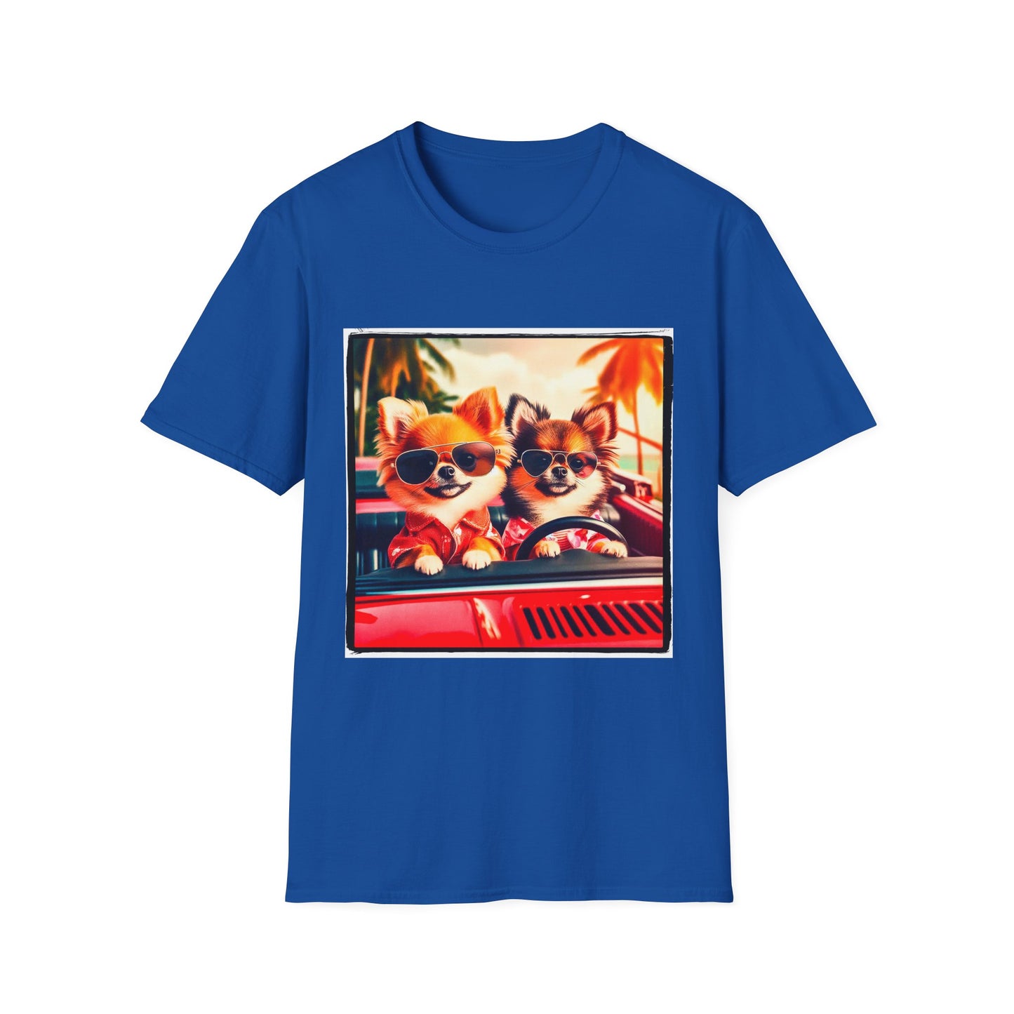 Chihuahua driving beach scene t shirt T-Shirt Printify XS Royal