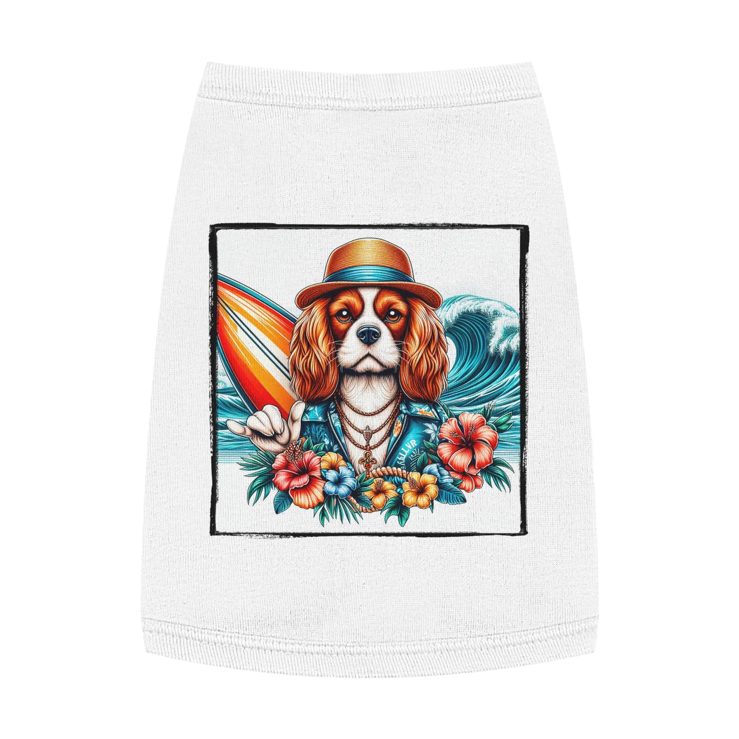 Pet Tank Top Cavalier King Charles Spaniel Hawaiian Surfer T Shirt Pets Printify