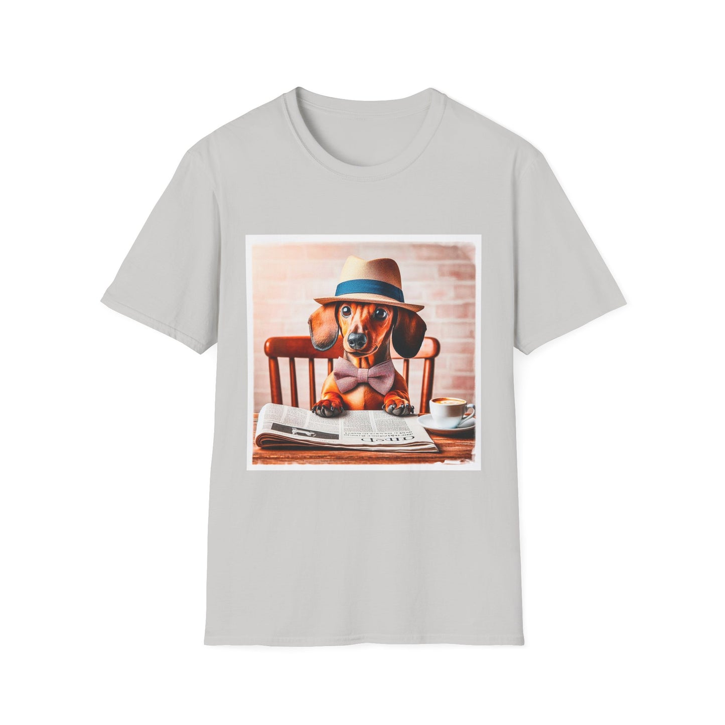 Dachshund reading news t shirt T-Shirt Printify S Ice Grey