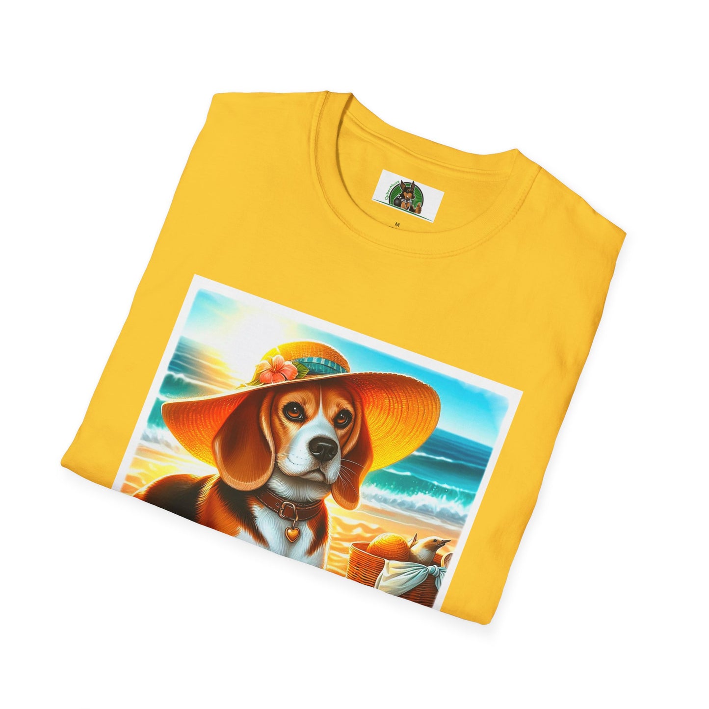 Beagle Girl Dog Wearing Sun Hat At Beach T-Shirt Printify