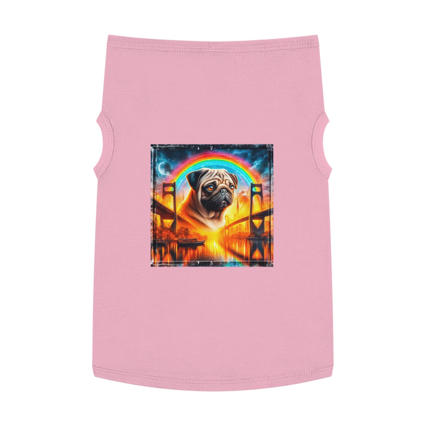 Pet Tank Top Pug bridge and rainbow Pets Printify XL Pink
