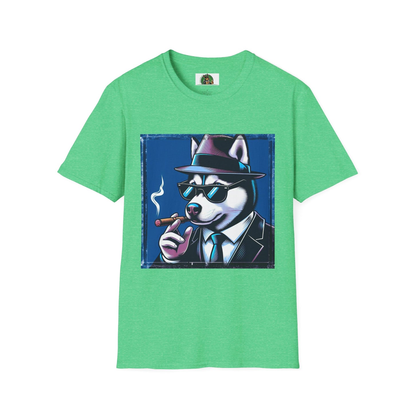 Husky smoking guy T-Shirt Printify S Heather Irish Green