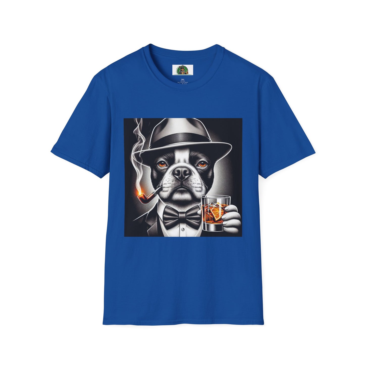 Boston Terrier Dog Smoking Pipe Drinking Whiskey T-Shirt Printify XS Royal