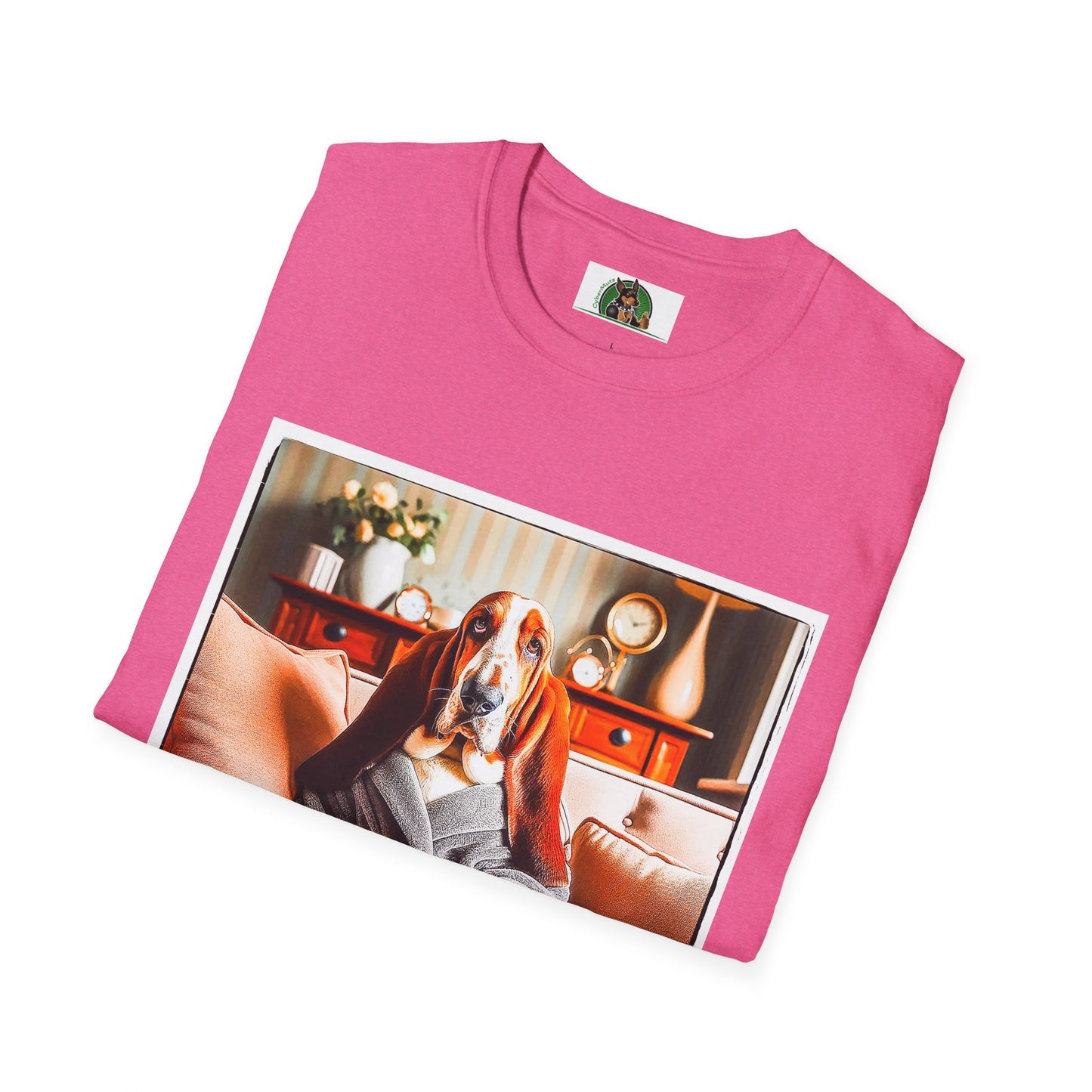 Basset Hound In Bath Robe Sitting On Couch