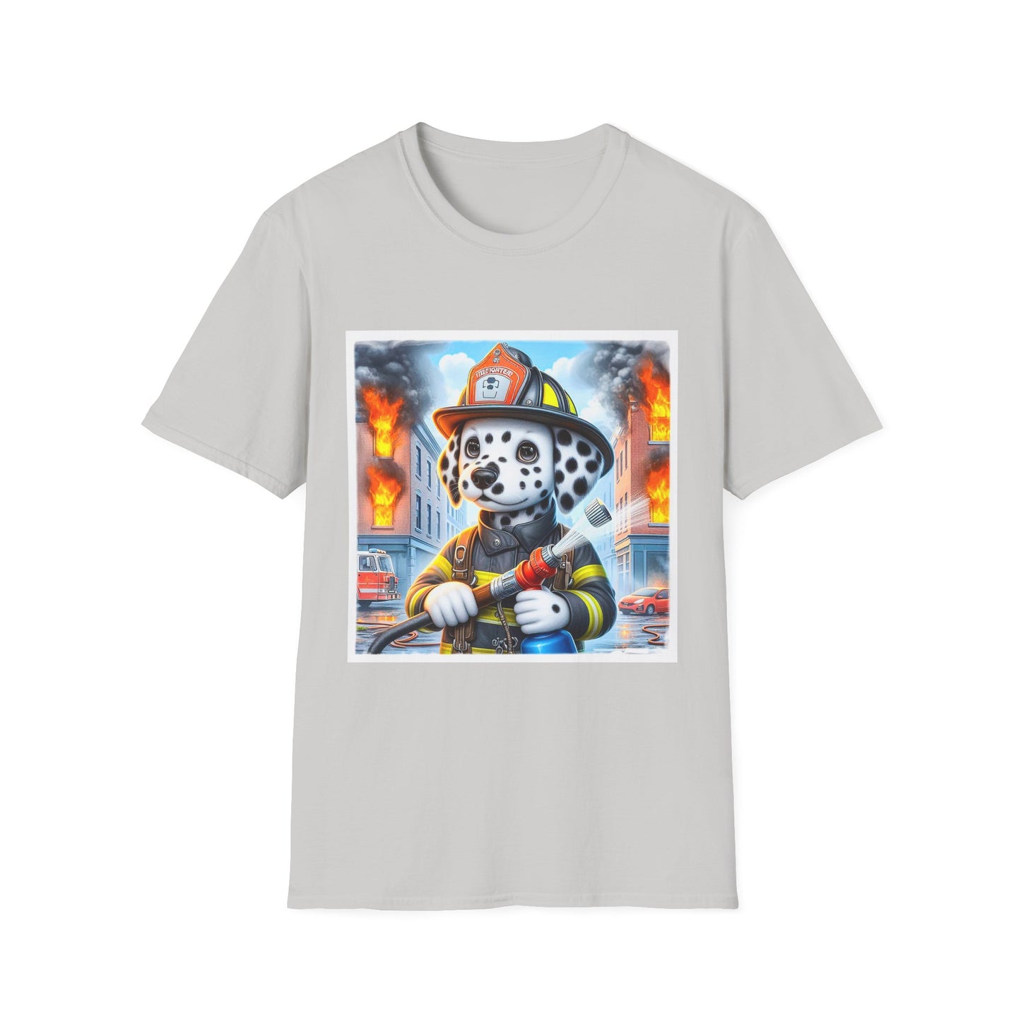 Dalmatian baby fireman t shirt T-Shirt Printify S Ice Grey