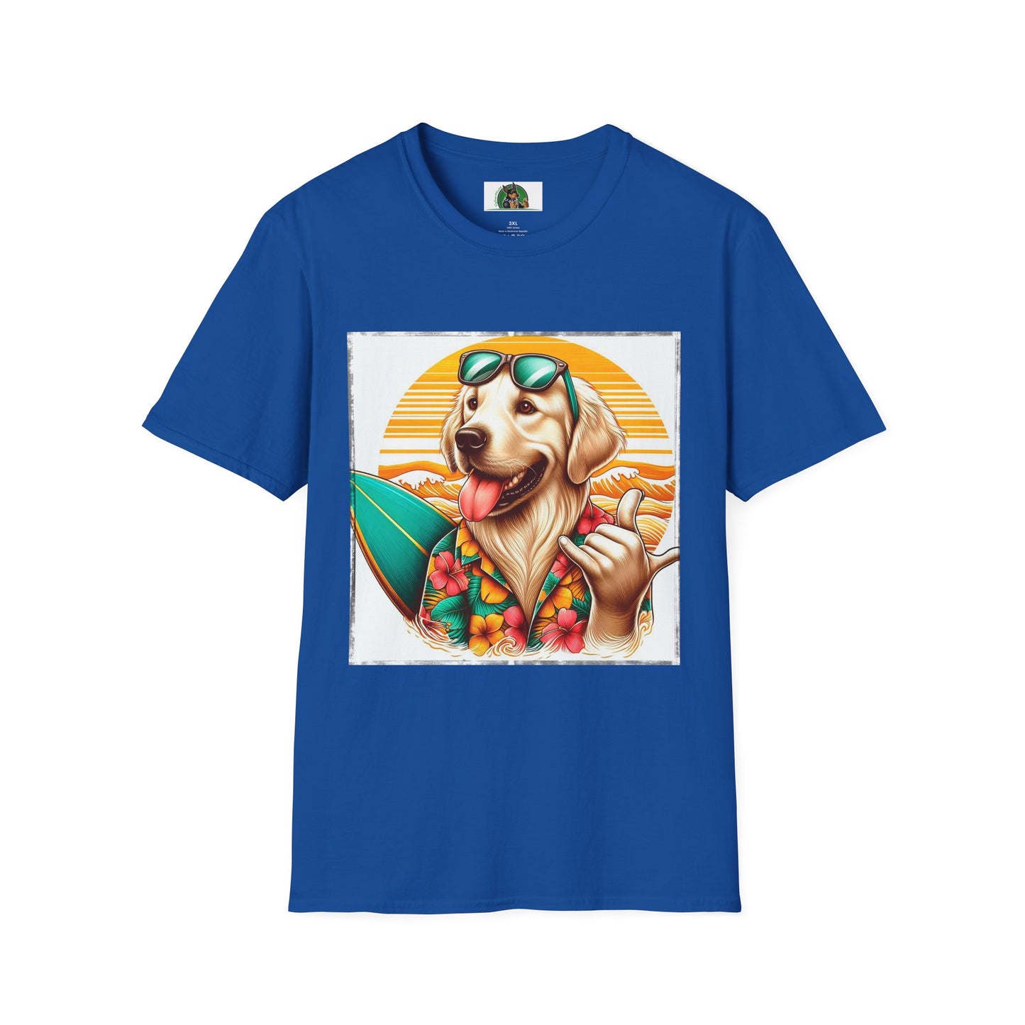 Golden Retriever surfer dog t shirt T-Shirt Printify XS Royal