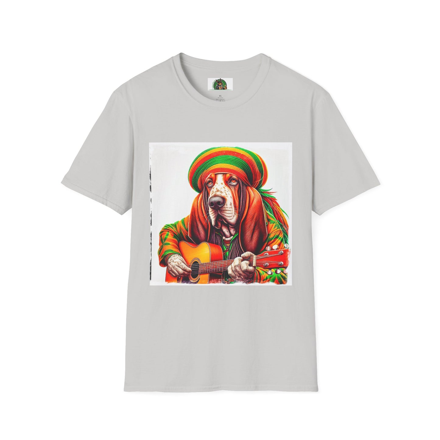 Basset Hound Rasta Dog Playing Guitar T-Shirt Printify S Ice Grey