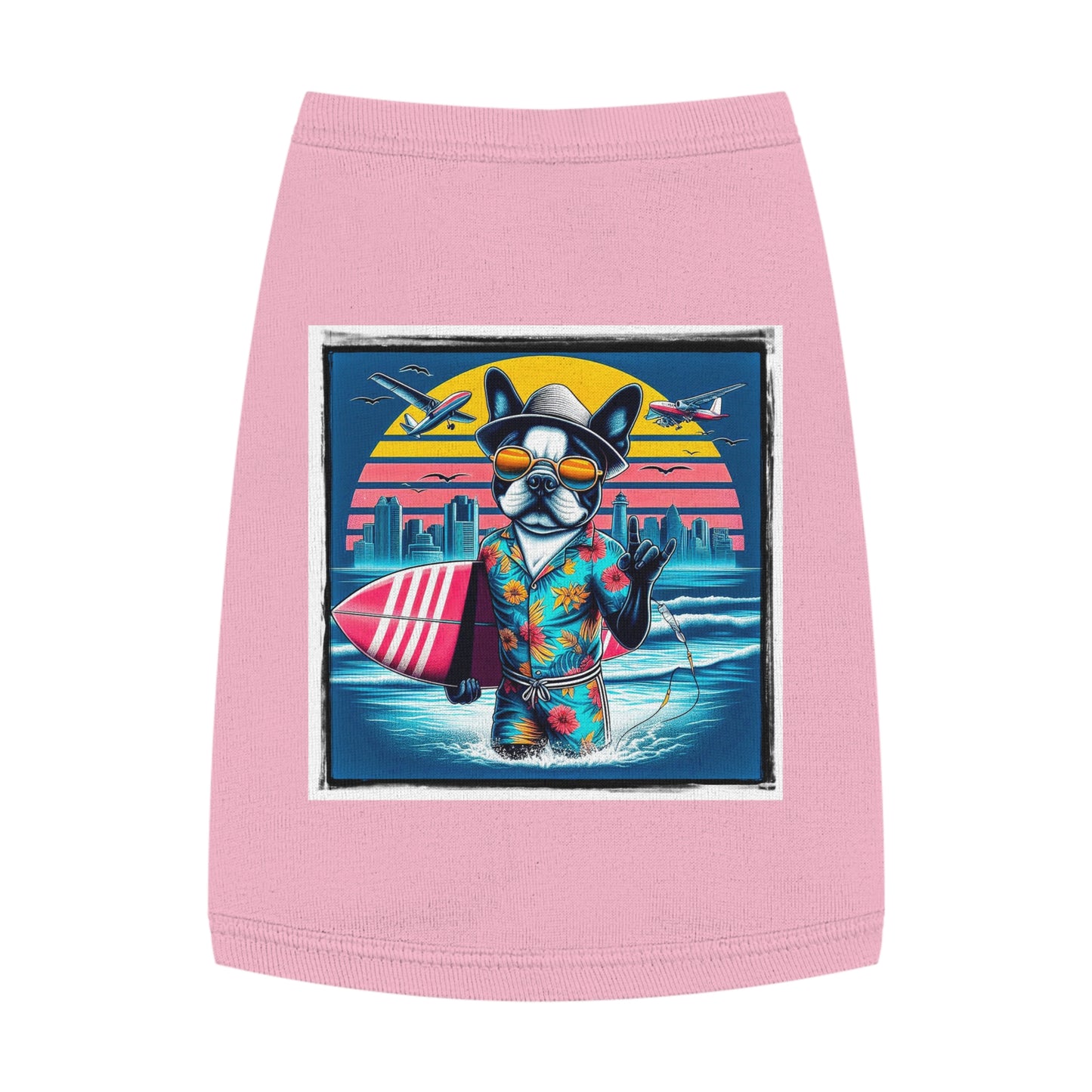 Pet Tank Top Boston Terrier Surfer Dog At Beach Pets Printify M Pink