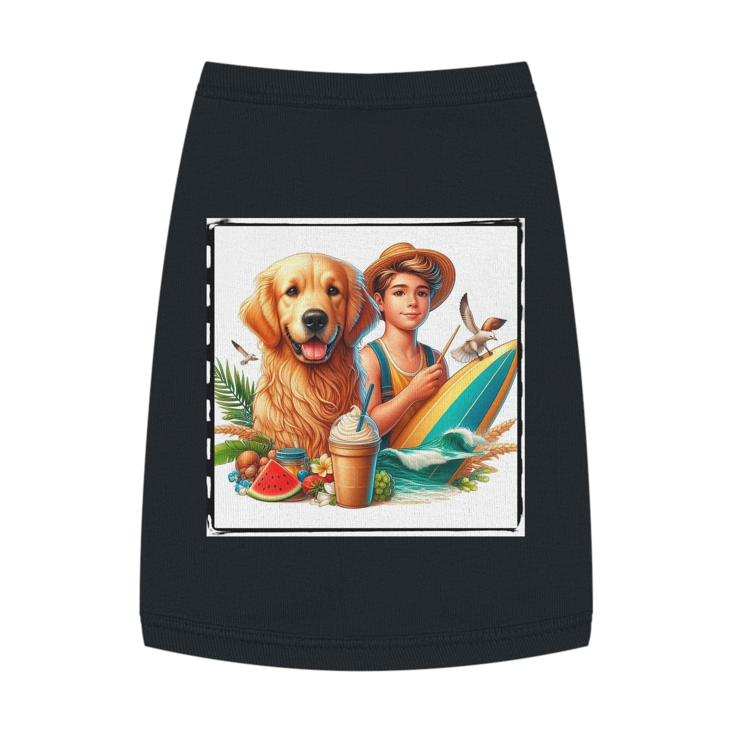 Golden Retriever pet tank top farmer boy Pets Printify M Black