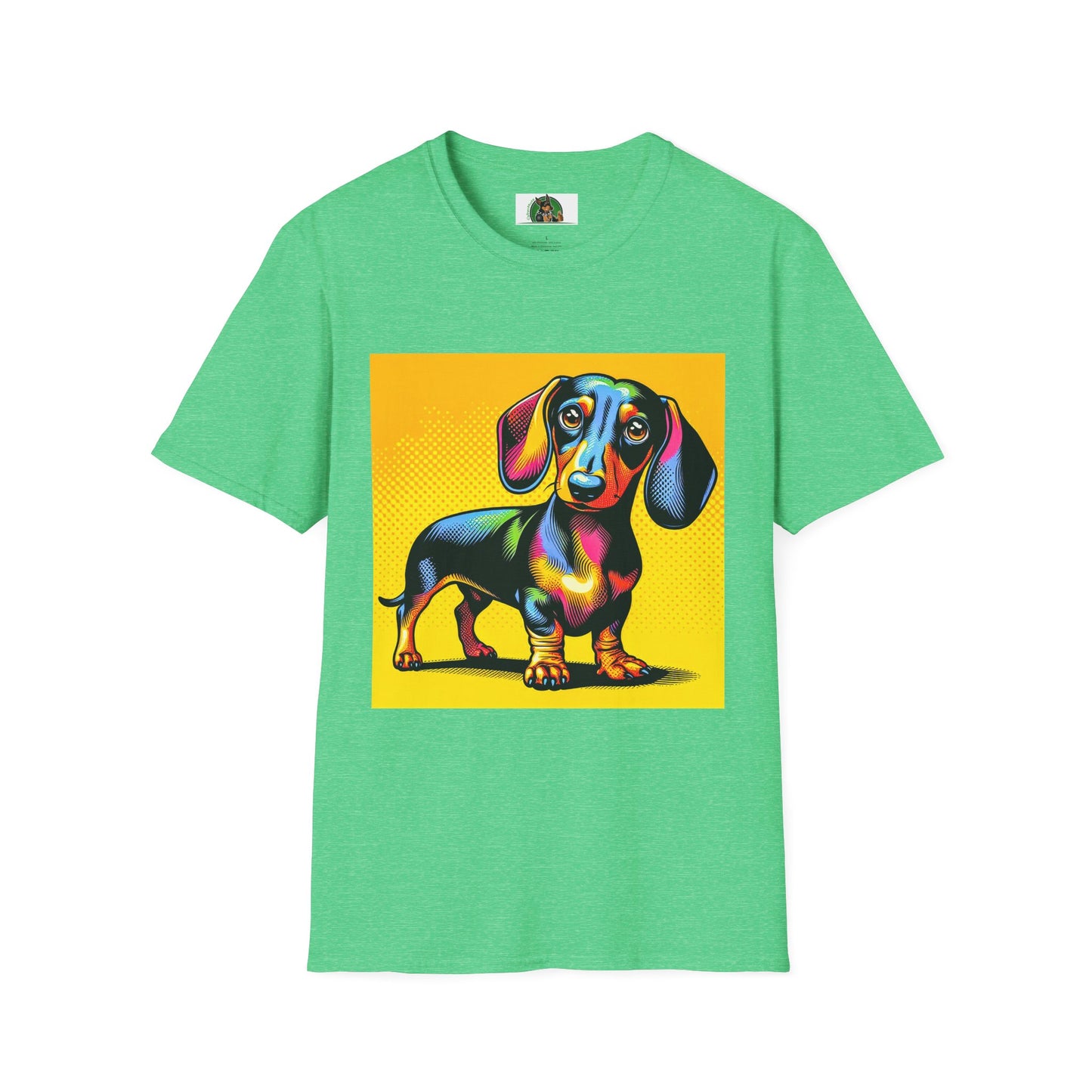 Dachshund colorful puppy t shirt T-Shirt Printify Heather Irish Green S