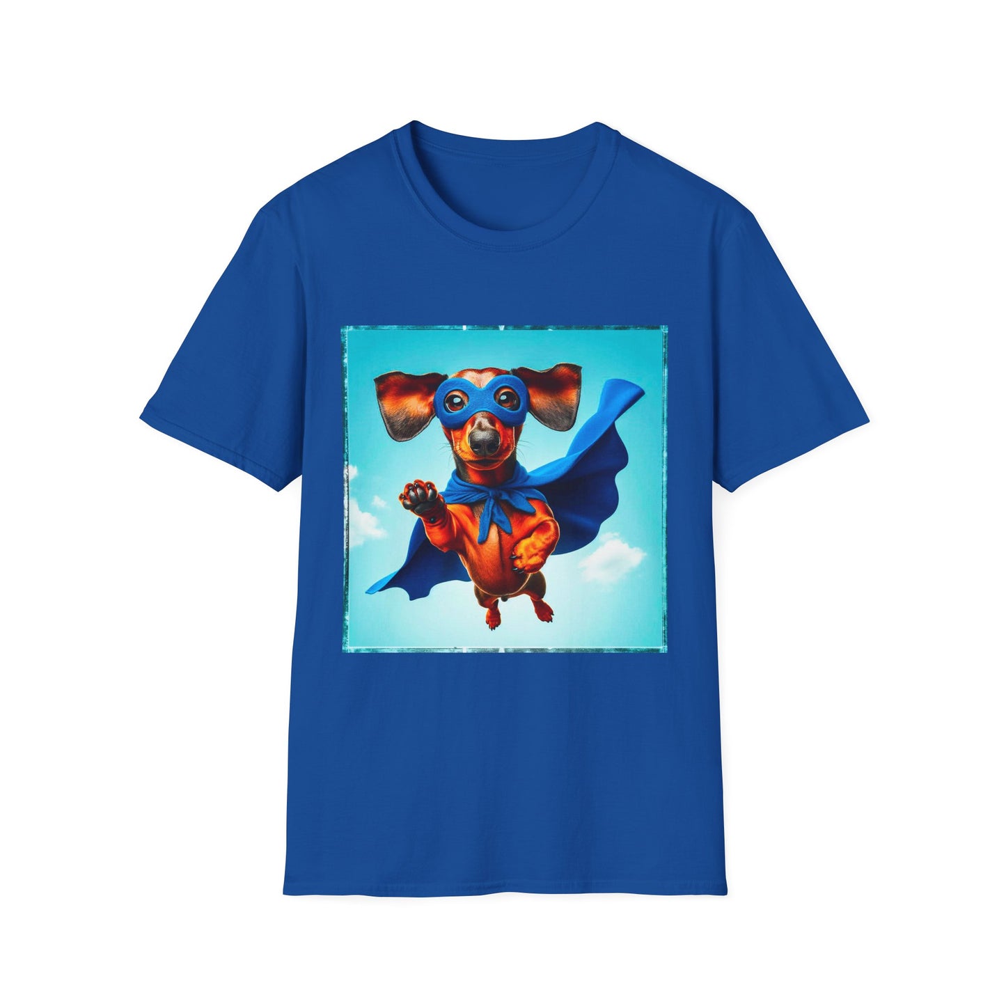 Dachshund flying superhero t shirt T-Shirt Printify XS Royal