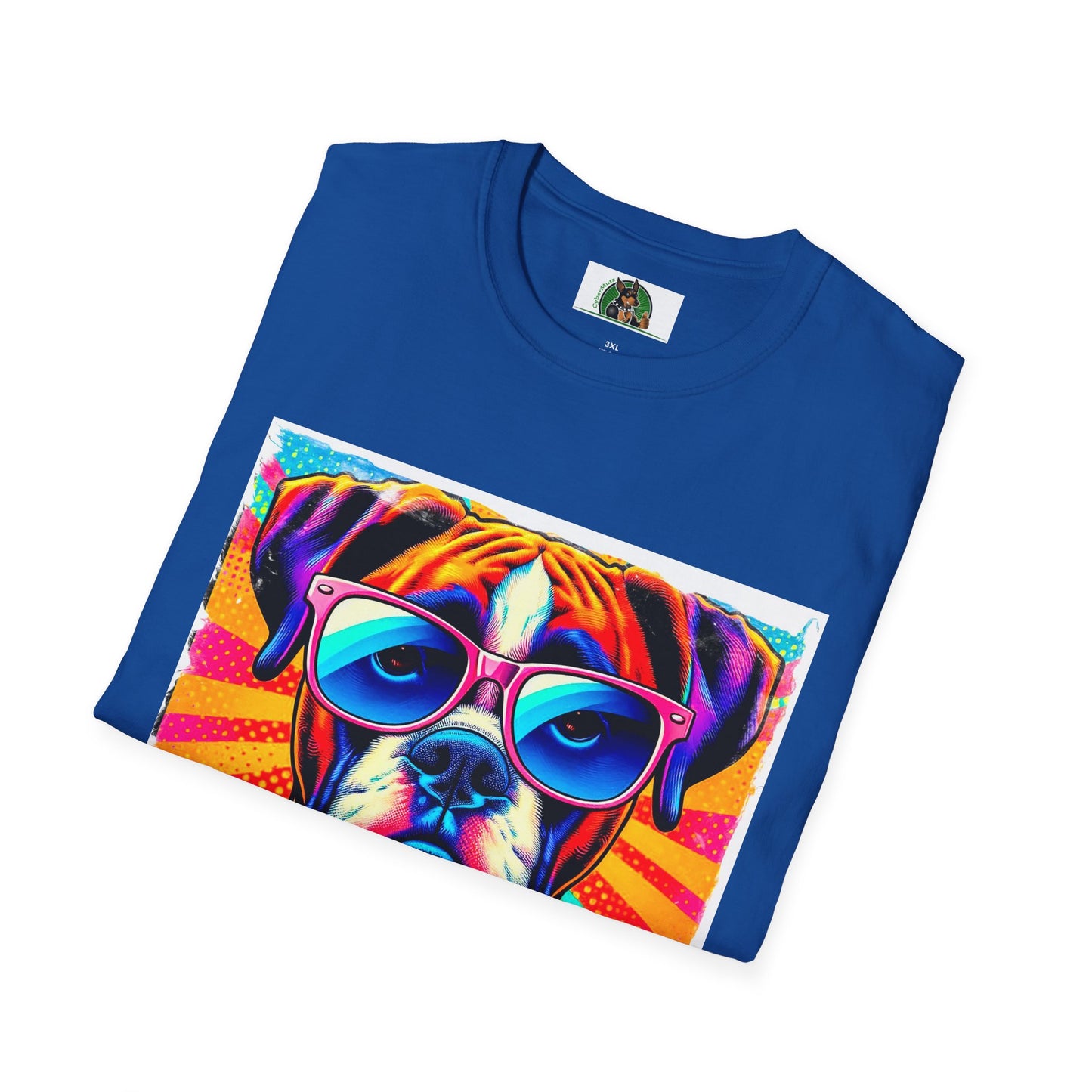 Boxer Pop Art Dog Wearing Glasses T-Shirt T-Shirt Printify