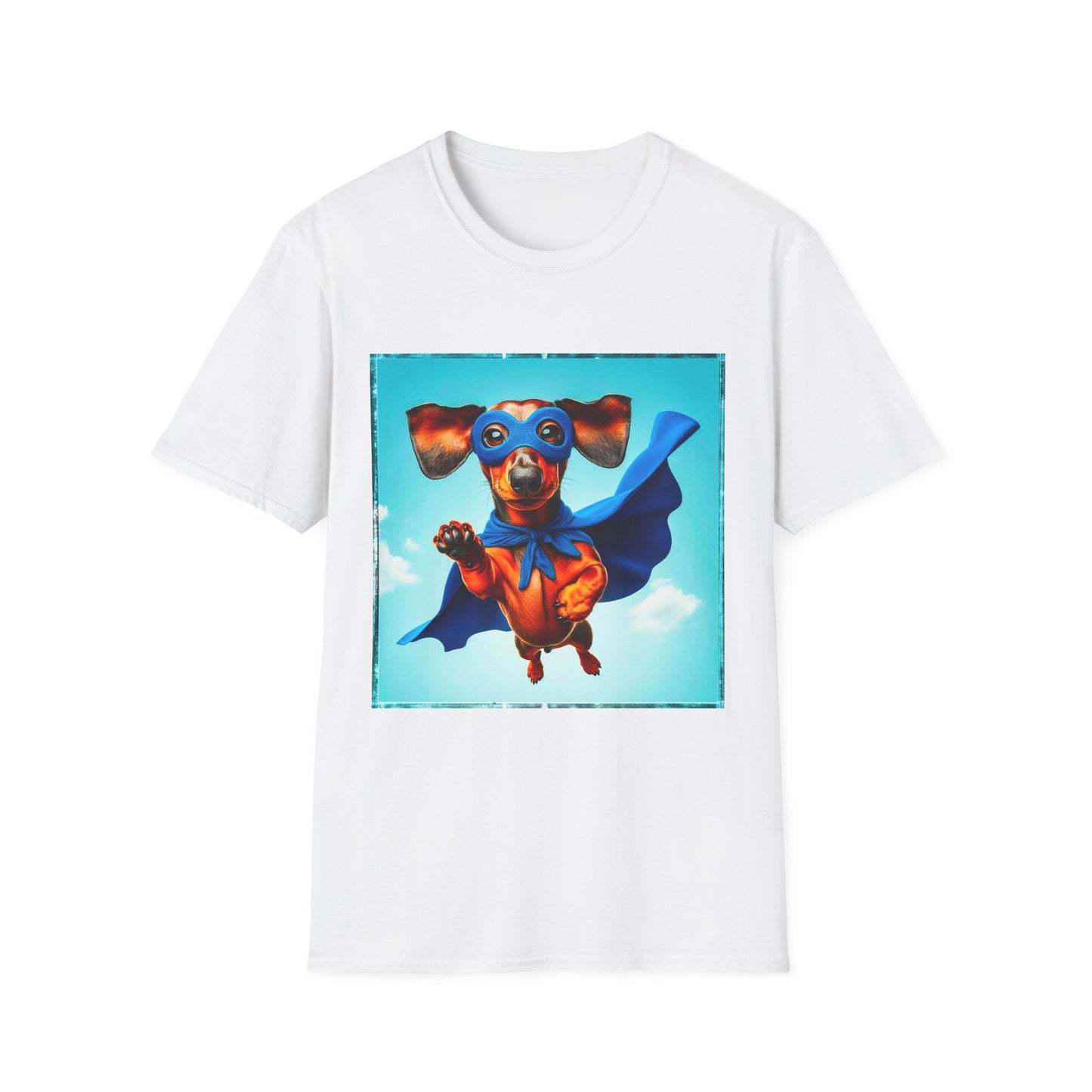 Dachshund flying superhero t shirt T-Shirt Printify XS White