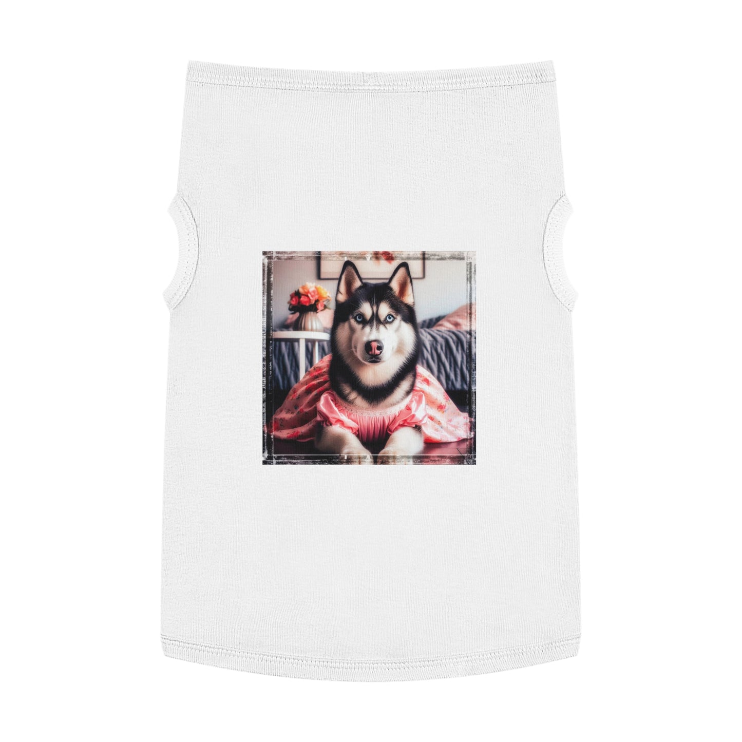 Pet Tank Top Husky pretty pink dress Pets Printify XL White