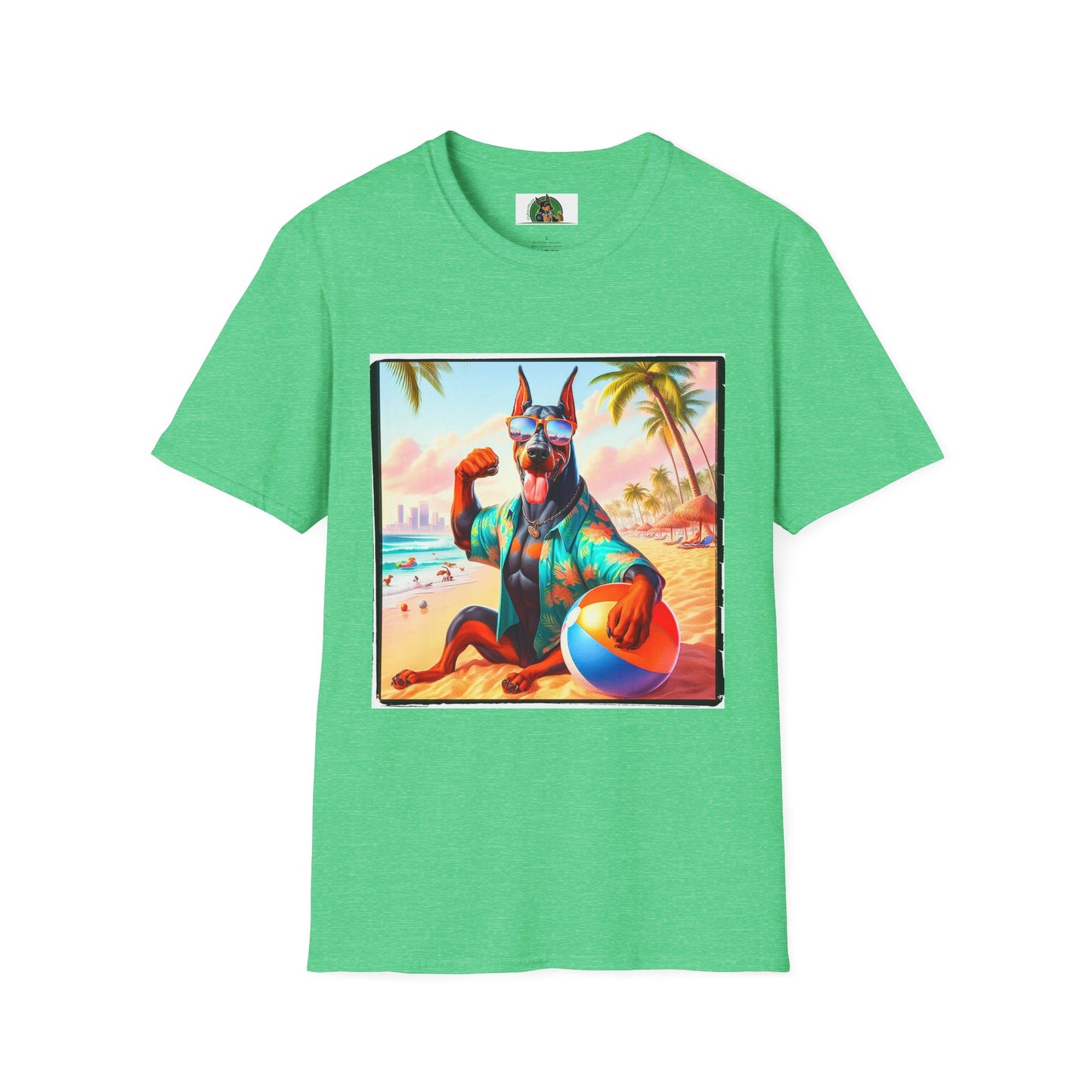 Doberman beach hunk t shirt T-Shirt Printify S Heather Irish Green