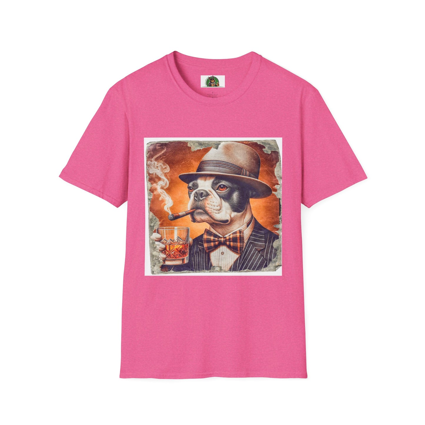 Boston Terrier Smoking T-Shirt T-Shirt Printify S Heather Heliconia