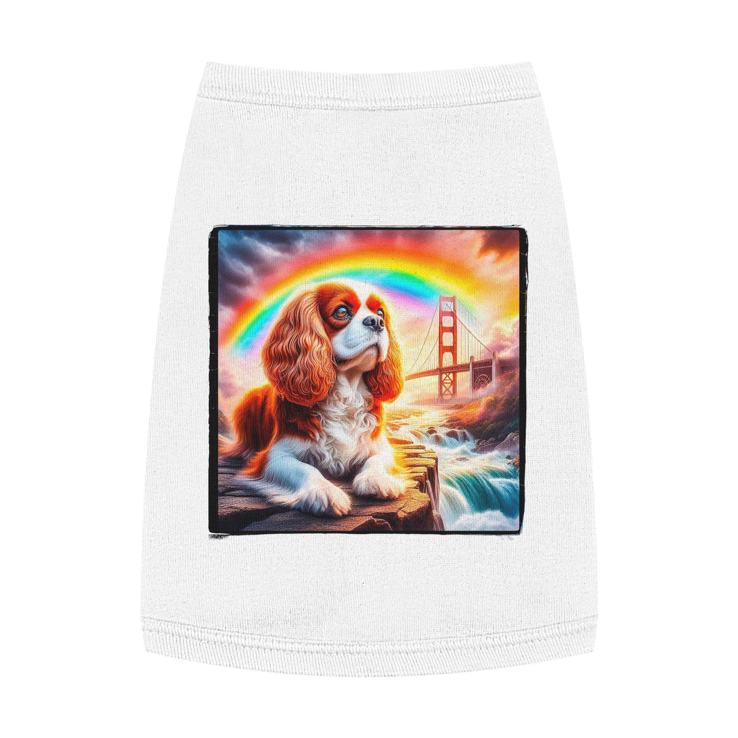 Pet Tank Top Cavalier King Charles Spaniel Rainbow bridge T Shirt Pets Printify