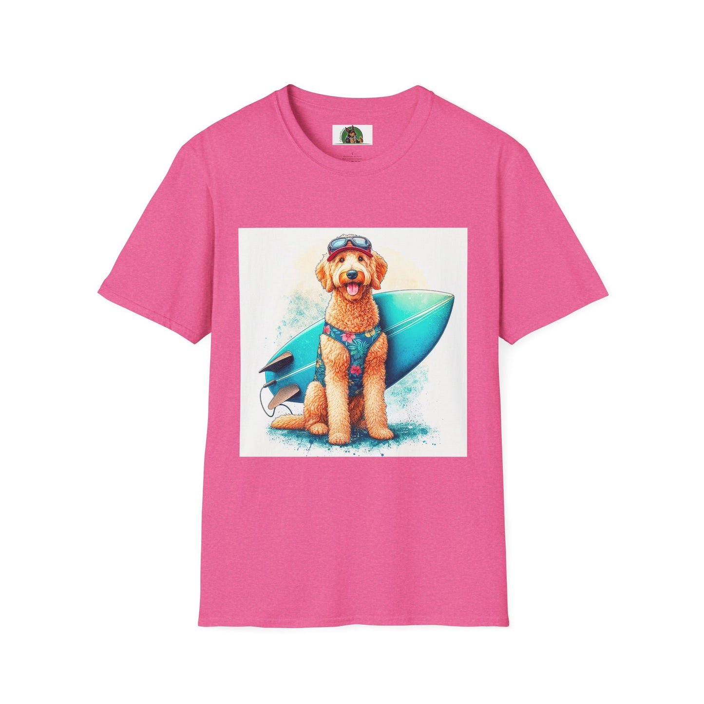 Golden Doodle surfer dude t shirt T-Shirt Printify S Heather Heliconia