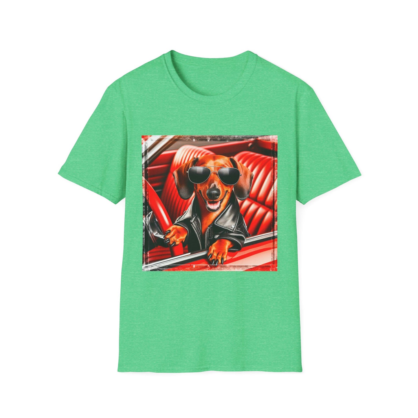Wacky Dachshund grease lightning t shirt T-Shirt Printify S Heather Irish Green