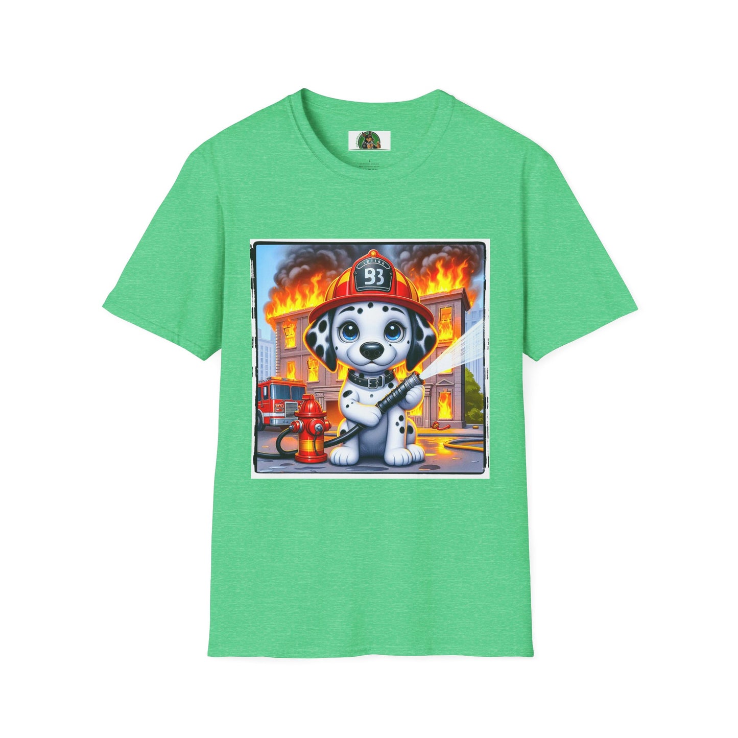 Dalmatian blazing fire t shirt T-Shirt Printify S Heather Irish Green