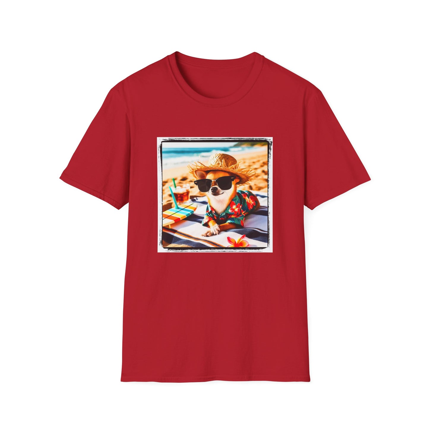 Chihuahua beach scene t shirt T-Shirt Printify S Cherry Red