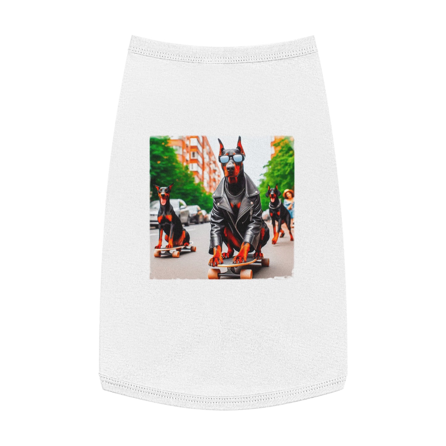 Pet Tank Top Doberman skating fun t shirt Pets Printify L White