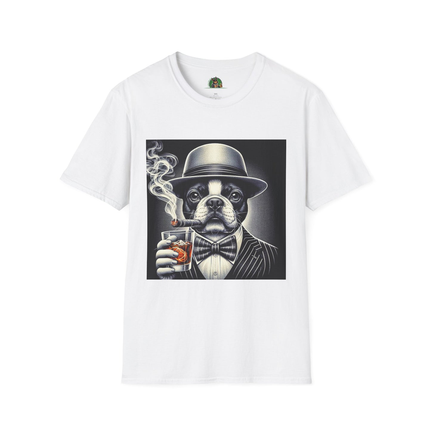 Boston Terrier Male Dog Smoking Cigar Drinking Whiskey T-Shirt Printify S White