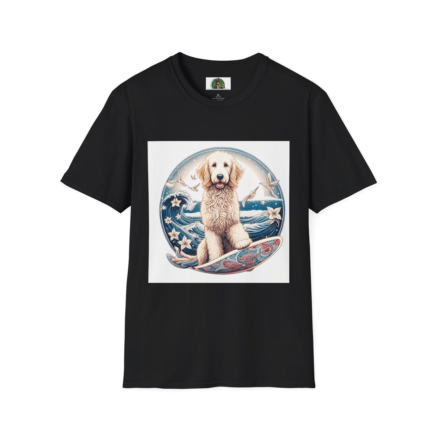 Golden Doodle flowery waves t shirt T-Shirt Printify XS Black