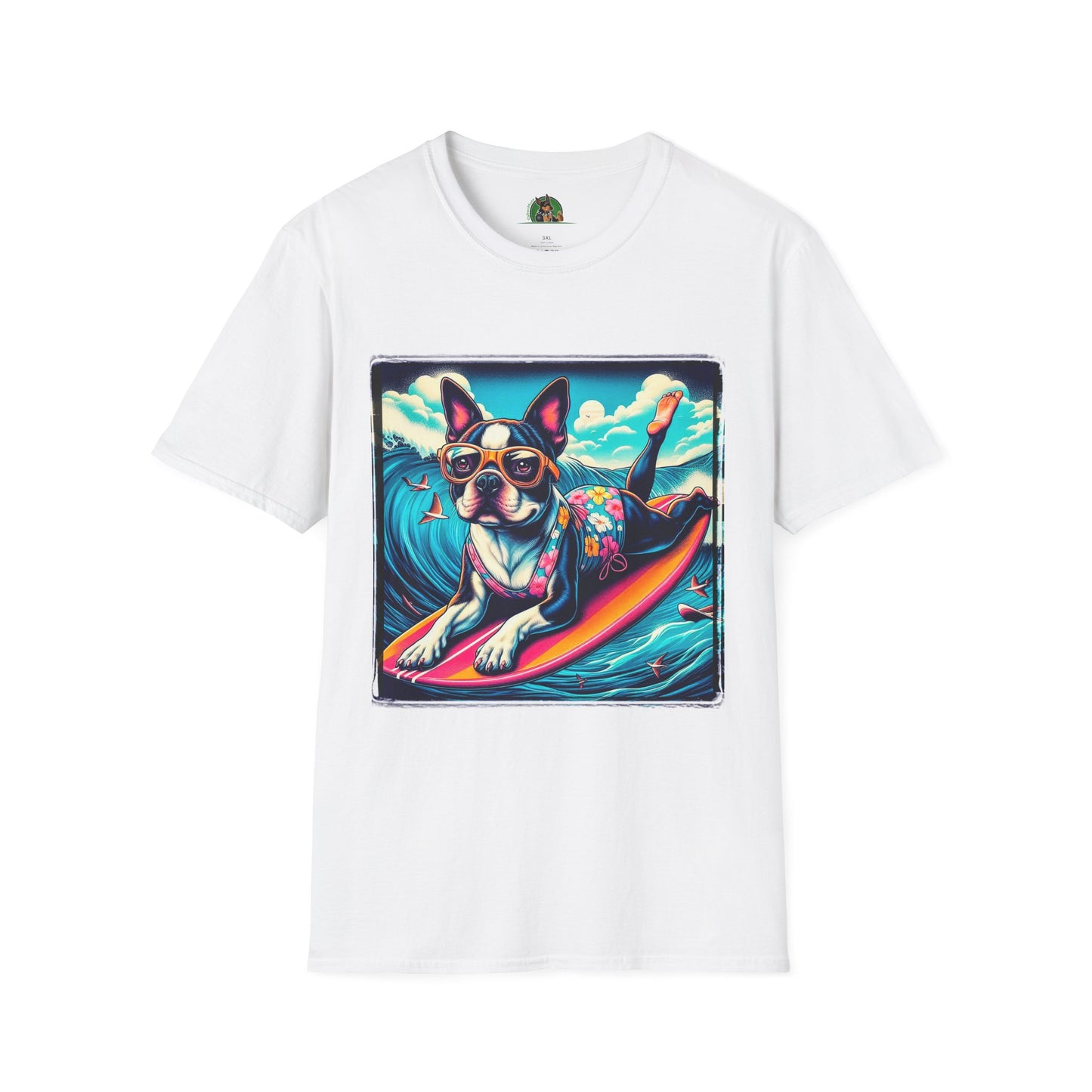 Boston Terrier Surfer Girl Shirt T-Shirt Printify XS White
