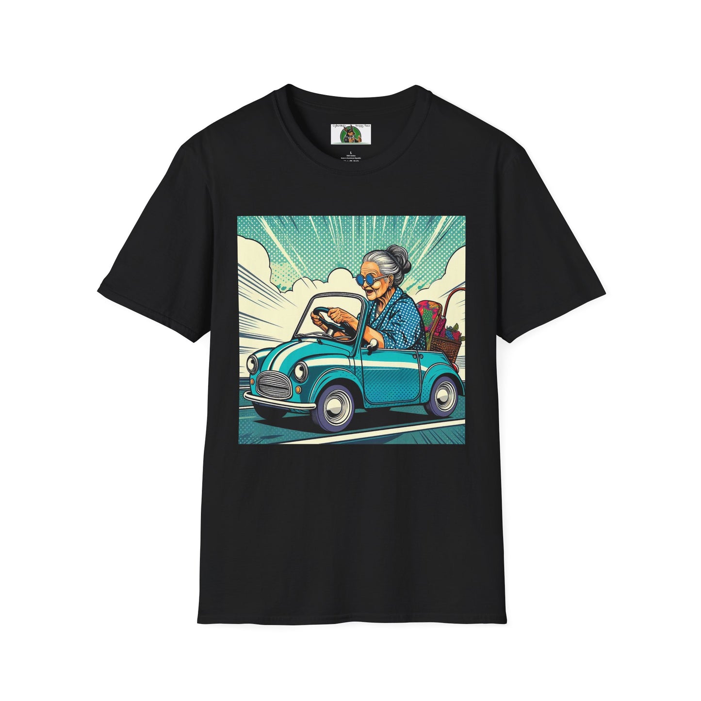 Old Lady in a Wacky Little Car T-Shirt Printify Black S