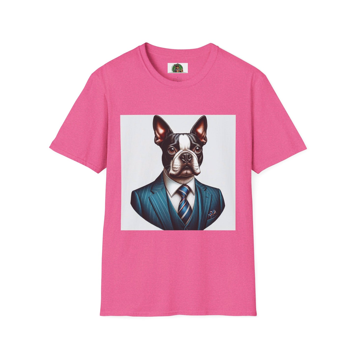 Boston Terrier Dog In Blue Suit TShirt T-Shirt Printify S Heather Heliconia