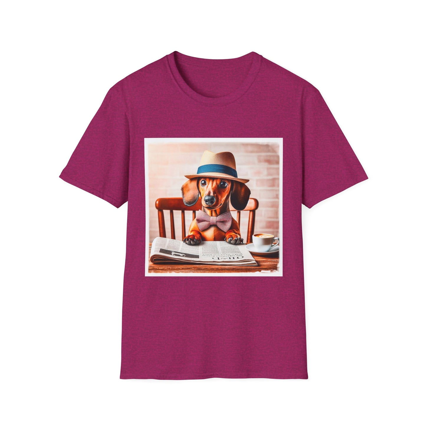 Dachshund reading news t shirt T-Shirt Printify S Antique Heliconia