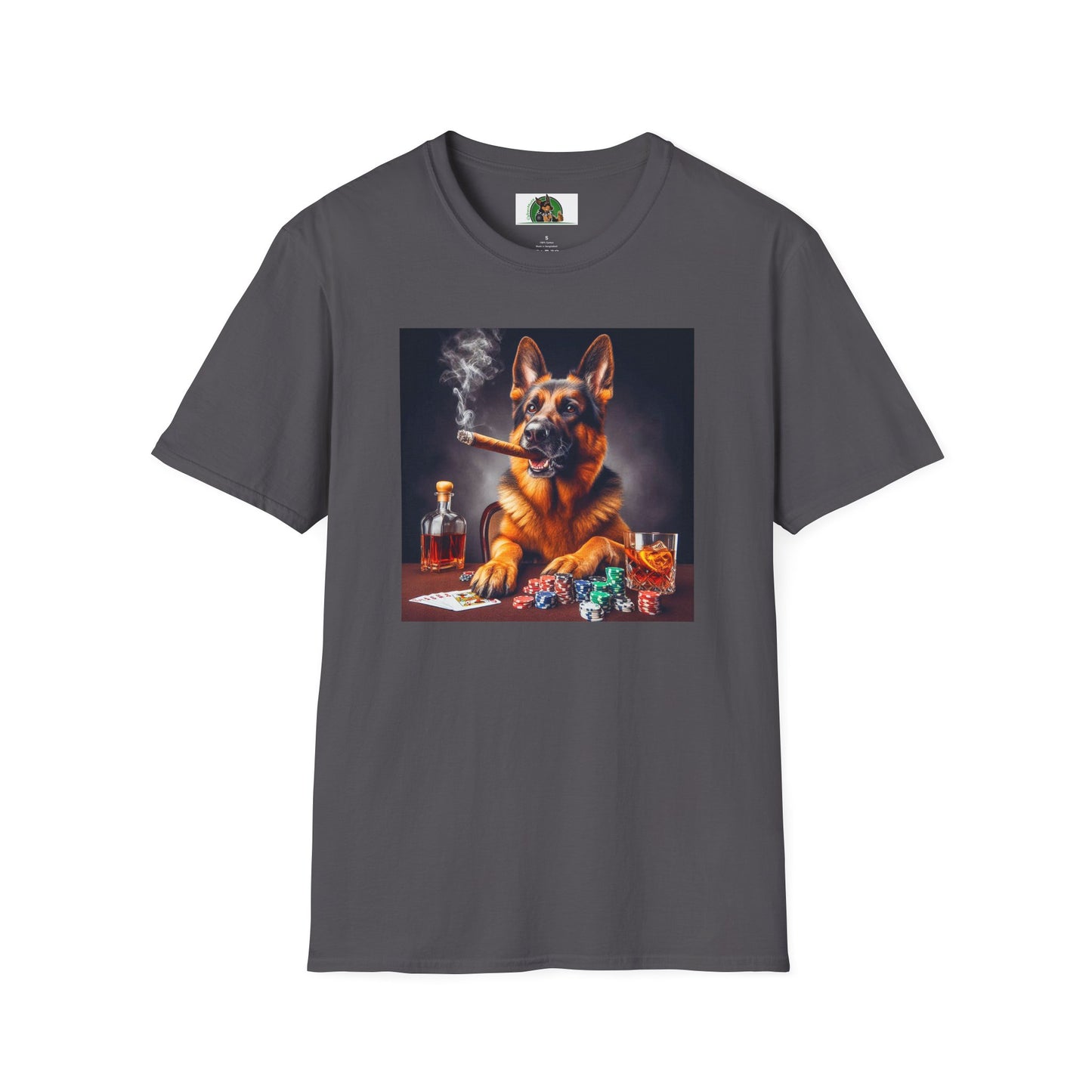 German Shepherd smoking shirt T-Shirt Printify S Charcoal