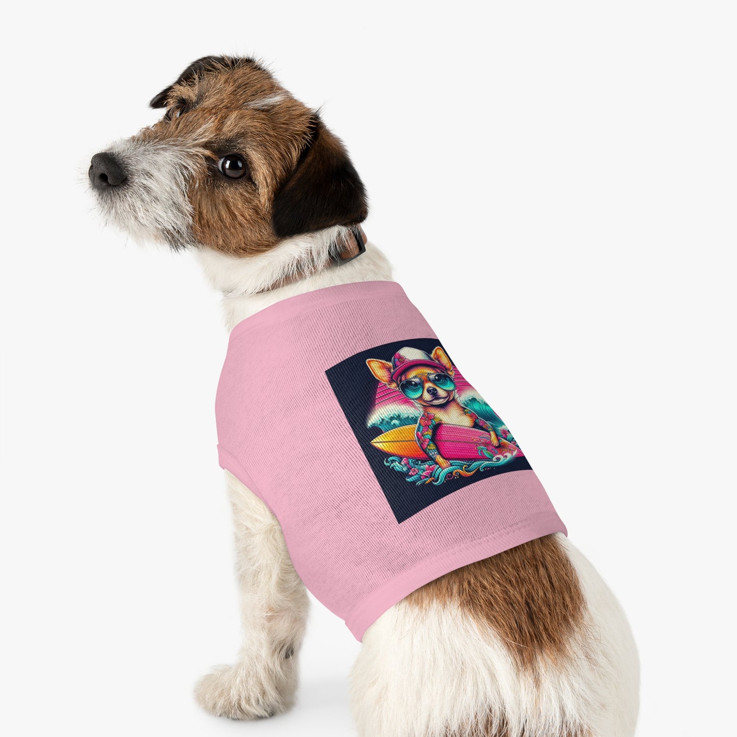 Pet Tank Top Chihuahua pink surfboard t shirt Pets Printify
