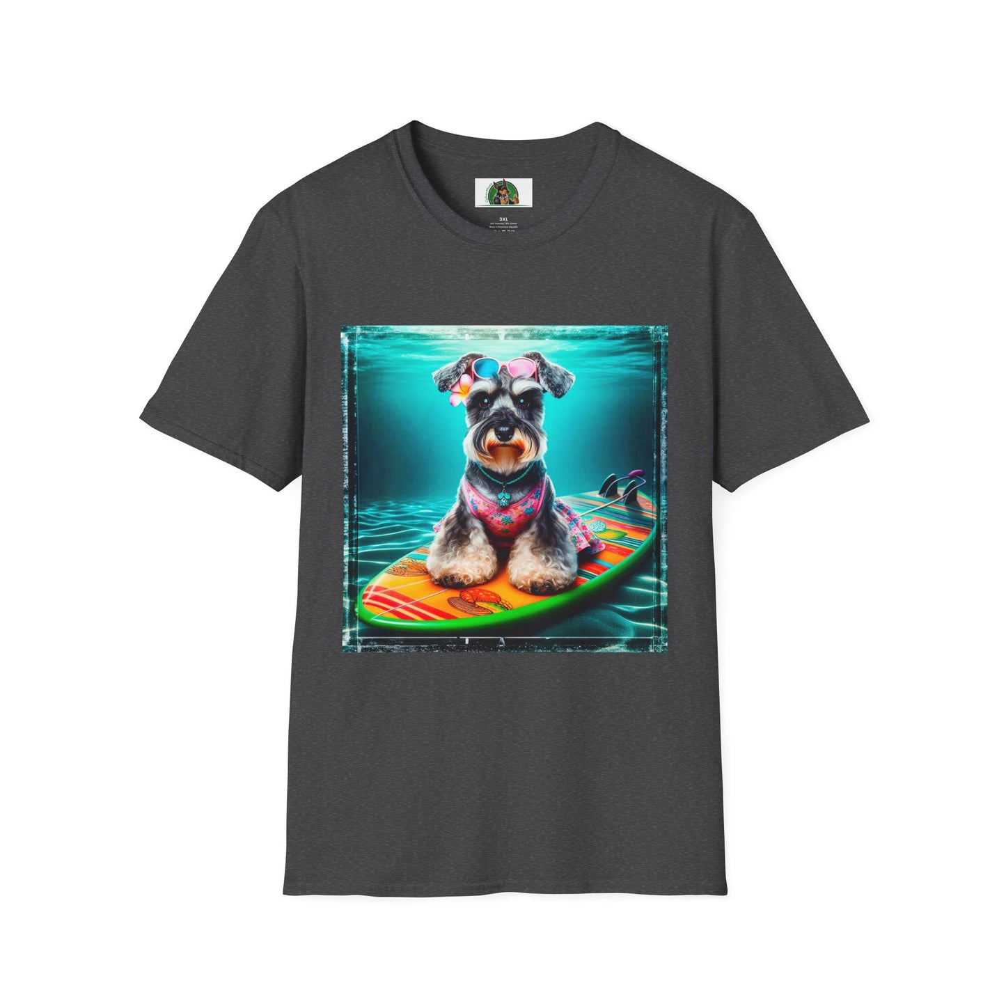 Miniature Schnauzer puppy surfing T-Shirt Printify XS Dark Heather