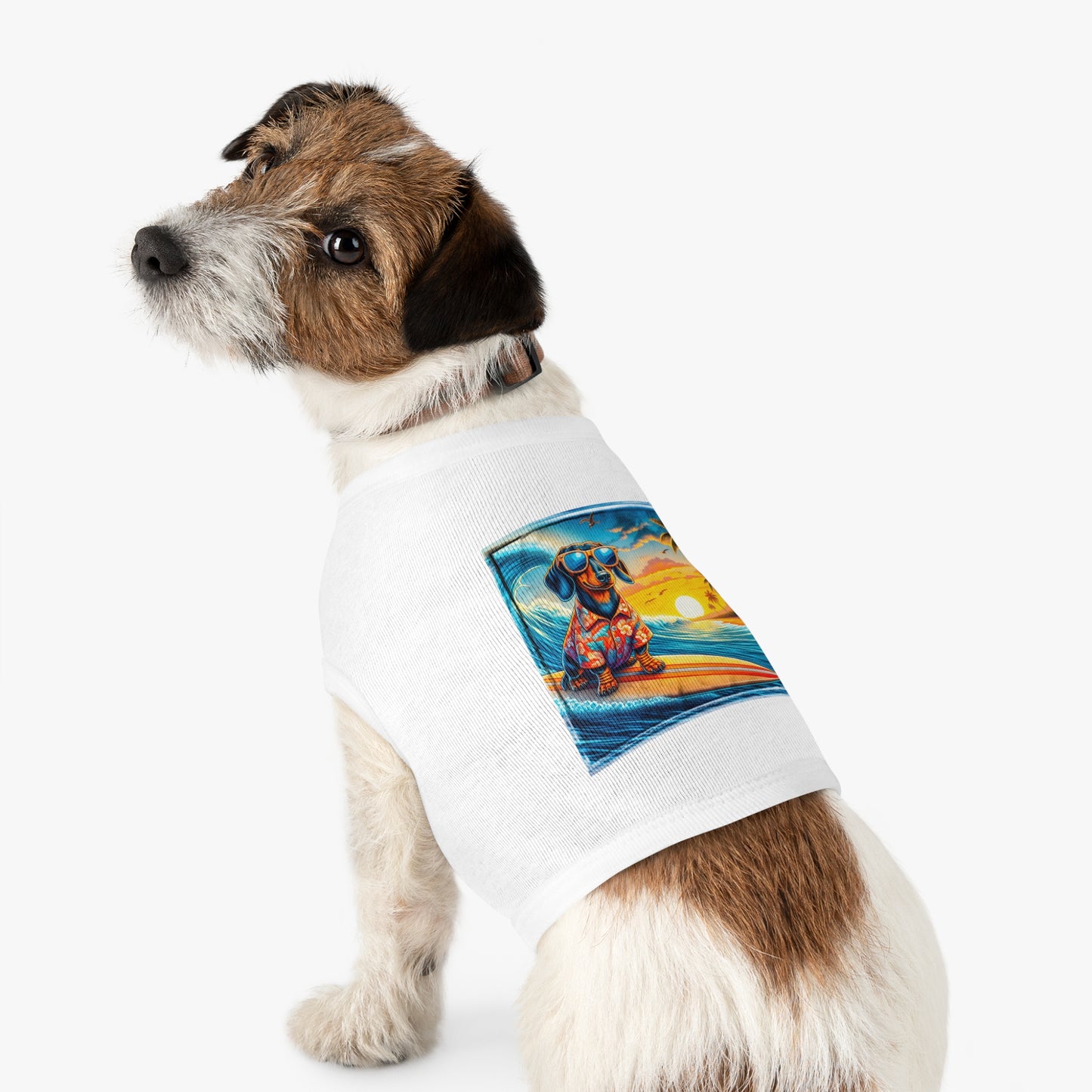 Pet Tank Top Dachshund Hawaiian surf t shirt Pets Printify