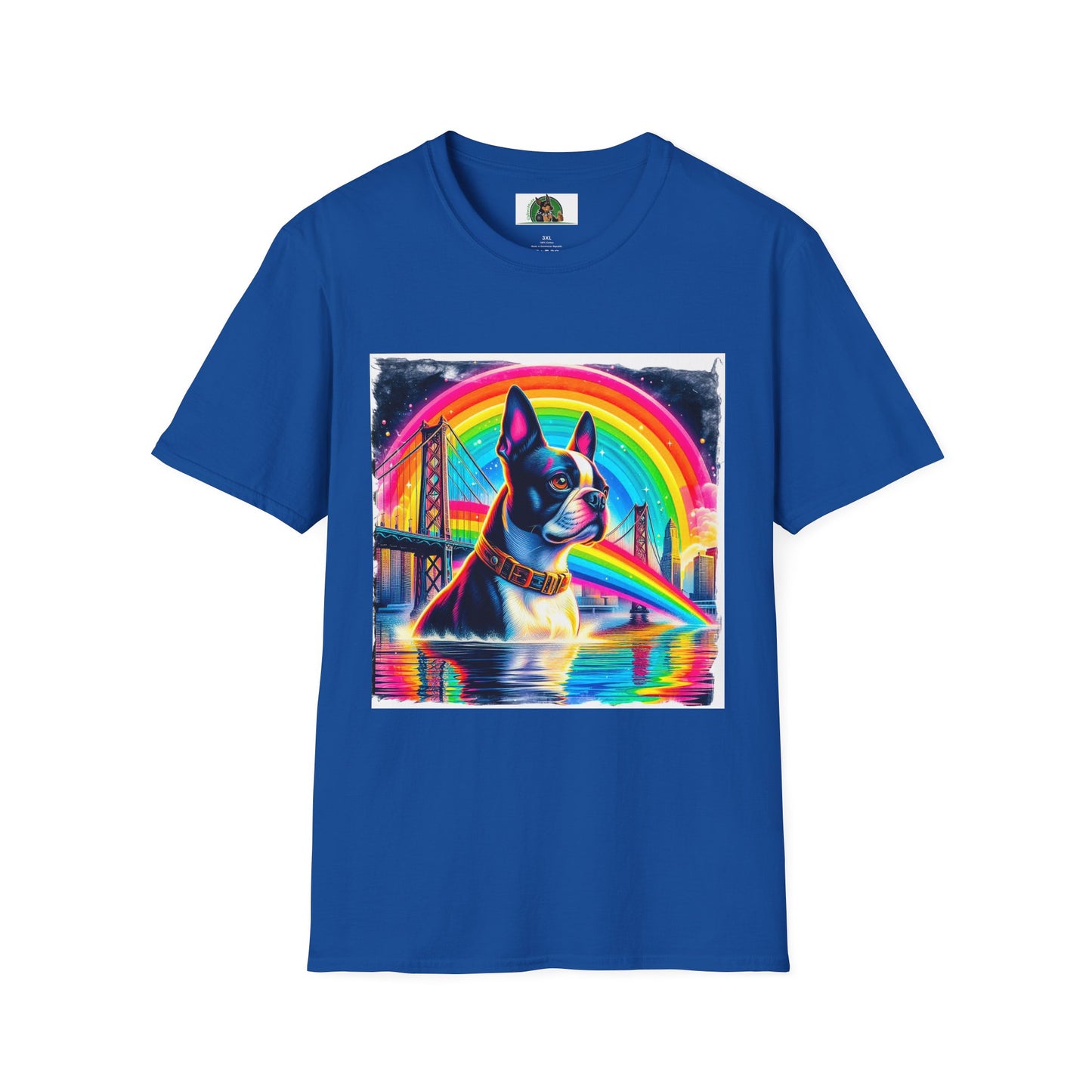 Boston Terrier Rainbow Bridge Dog At Beach T-Shirt Printify XS Royal