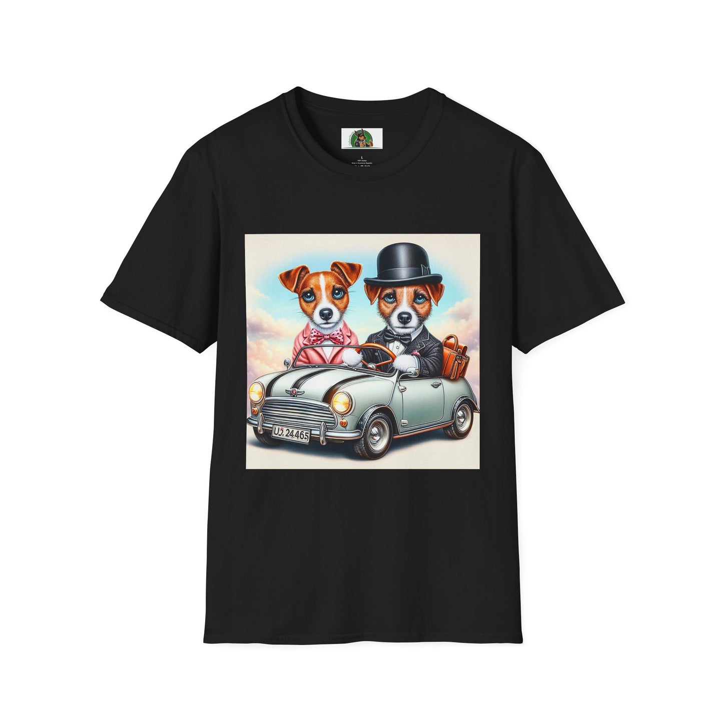 Wacky Jack Russell Top Hat Couple In Car T-Shirt Printify S Black