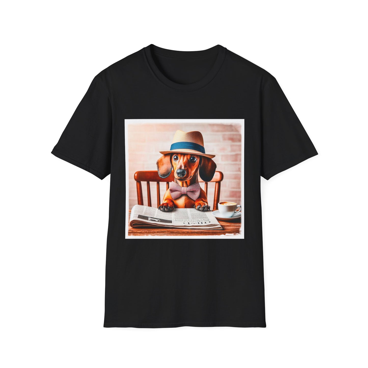 Dachshund reading news t shirt T-Shirt Printify XS Black