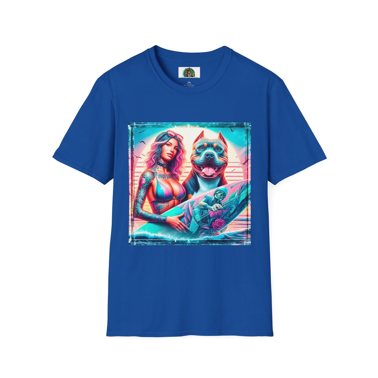 Pit Bull surfer and girl T-Shirt Printify XS Royal