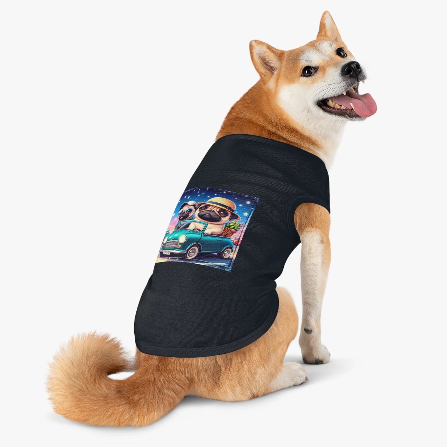 Wacky Pet Tank Top Pug friends driving by Printify