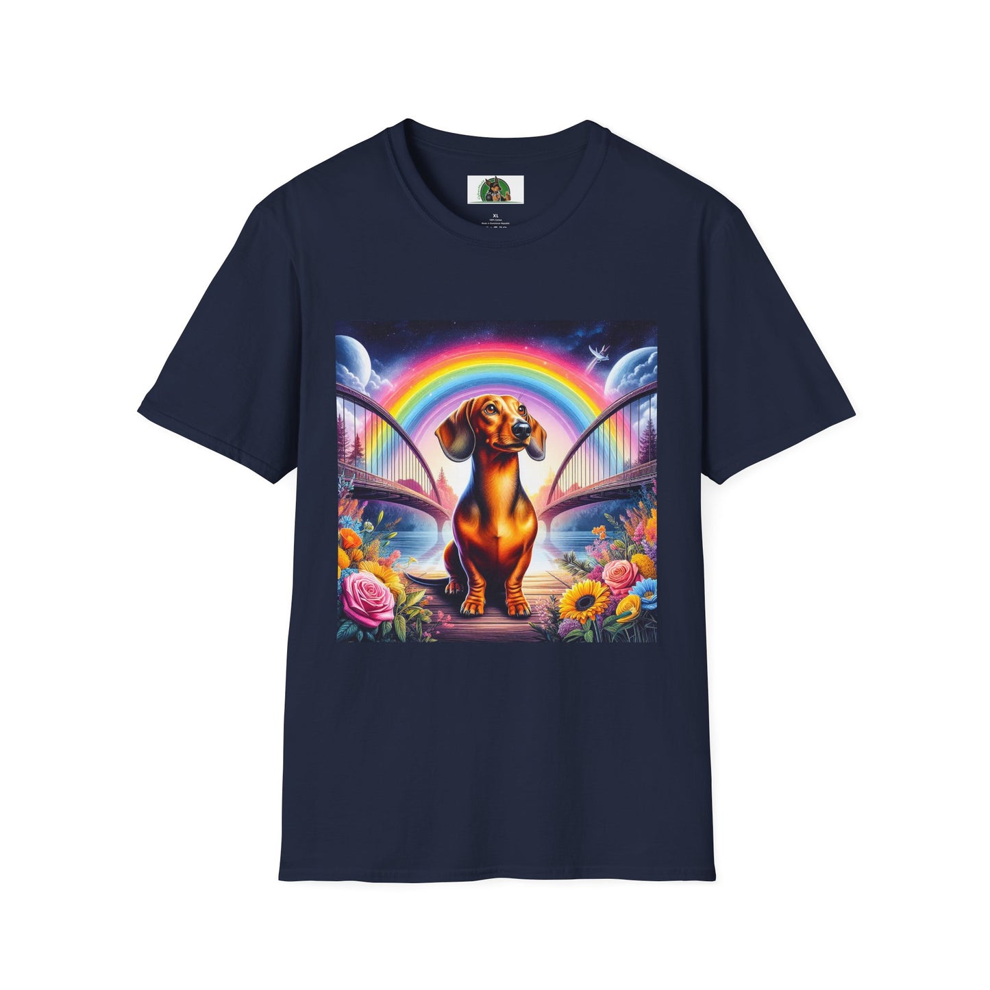 Dachshund colorful flowers t shirt T-Shirt Printify Navy S