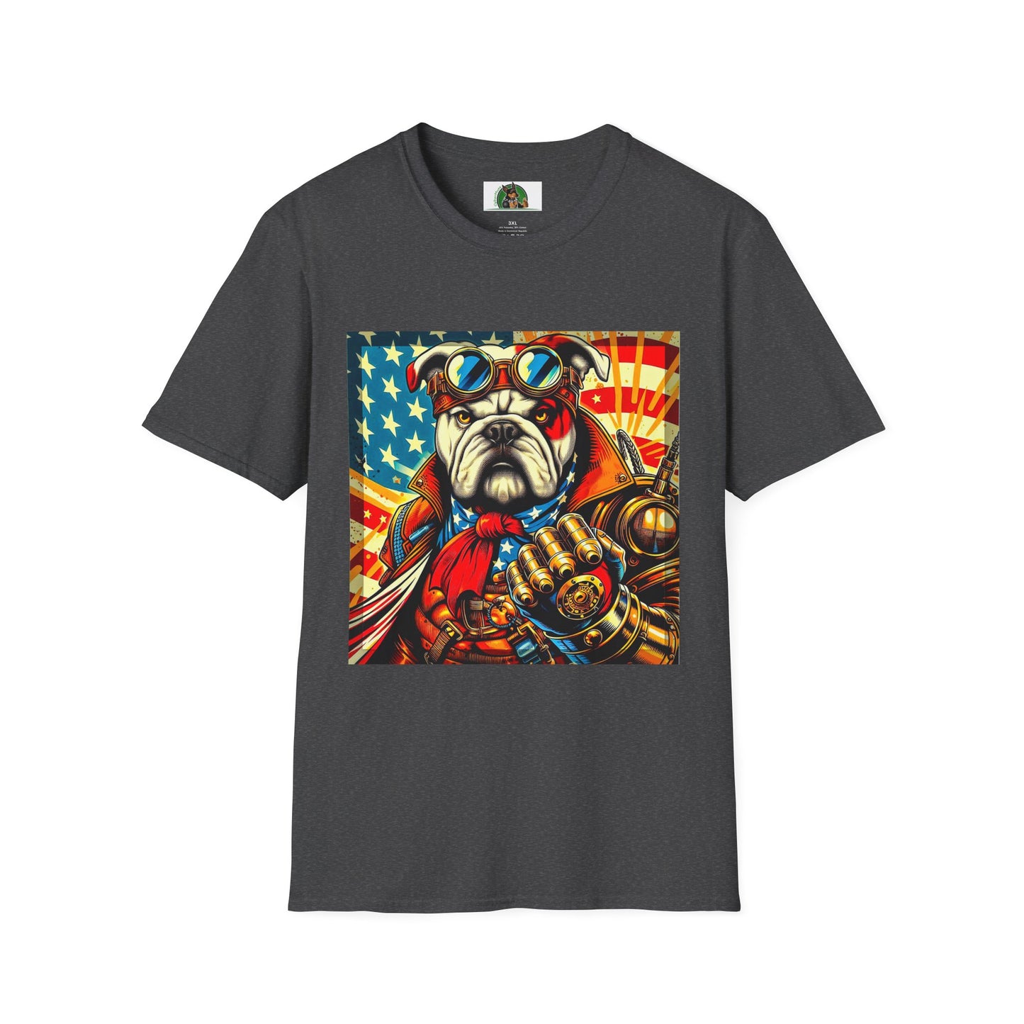 Bulldog steampunk hero t shirt T-Shirt Printify XS Dark Heather