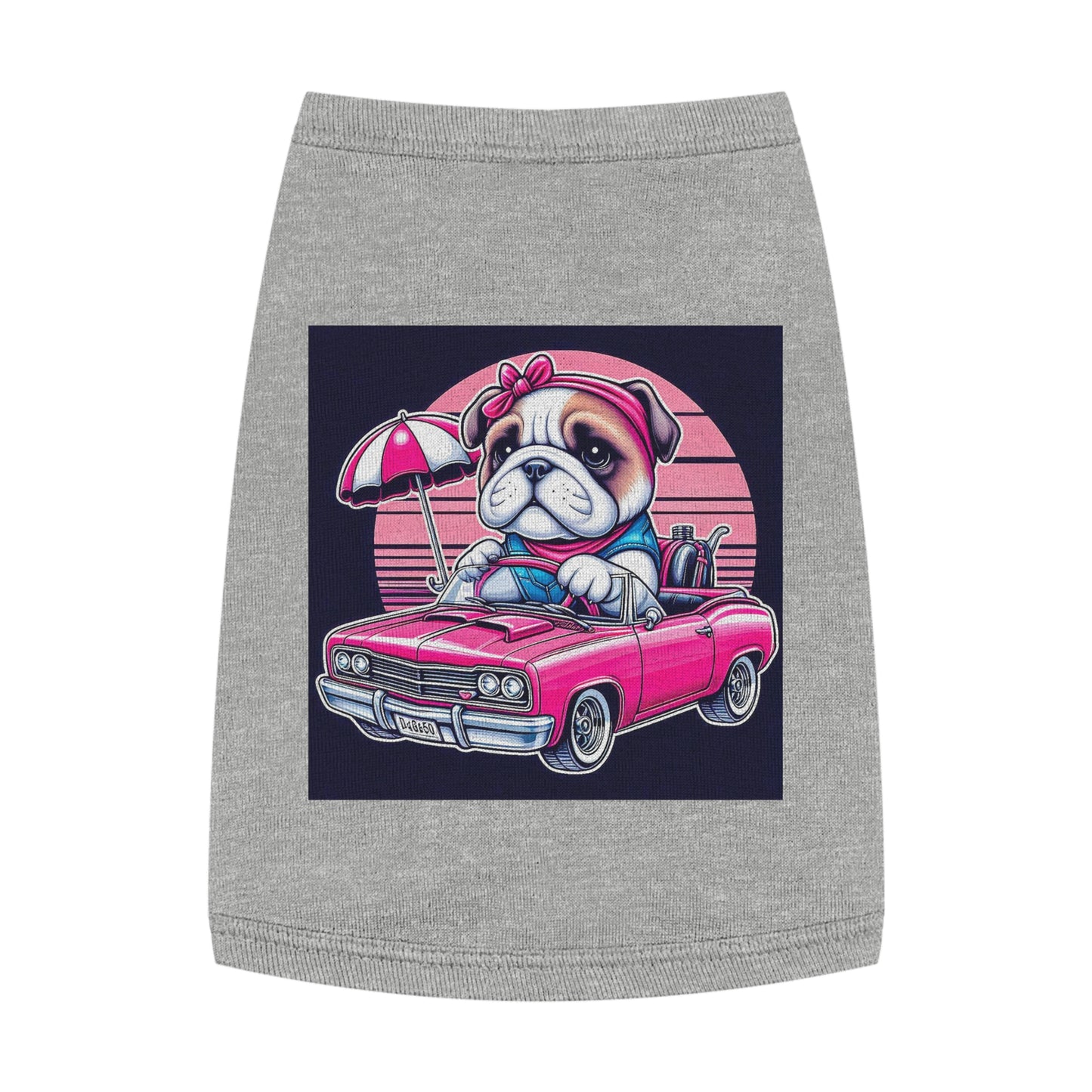 Wacky Pet Tank Top Bulldog tiny pink. car t shirt Pets Printify M Heather