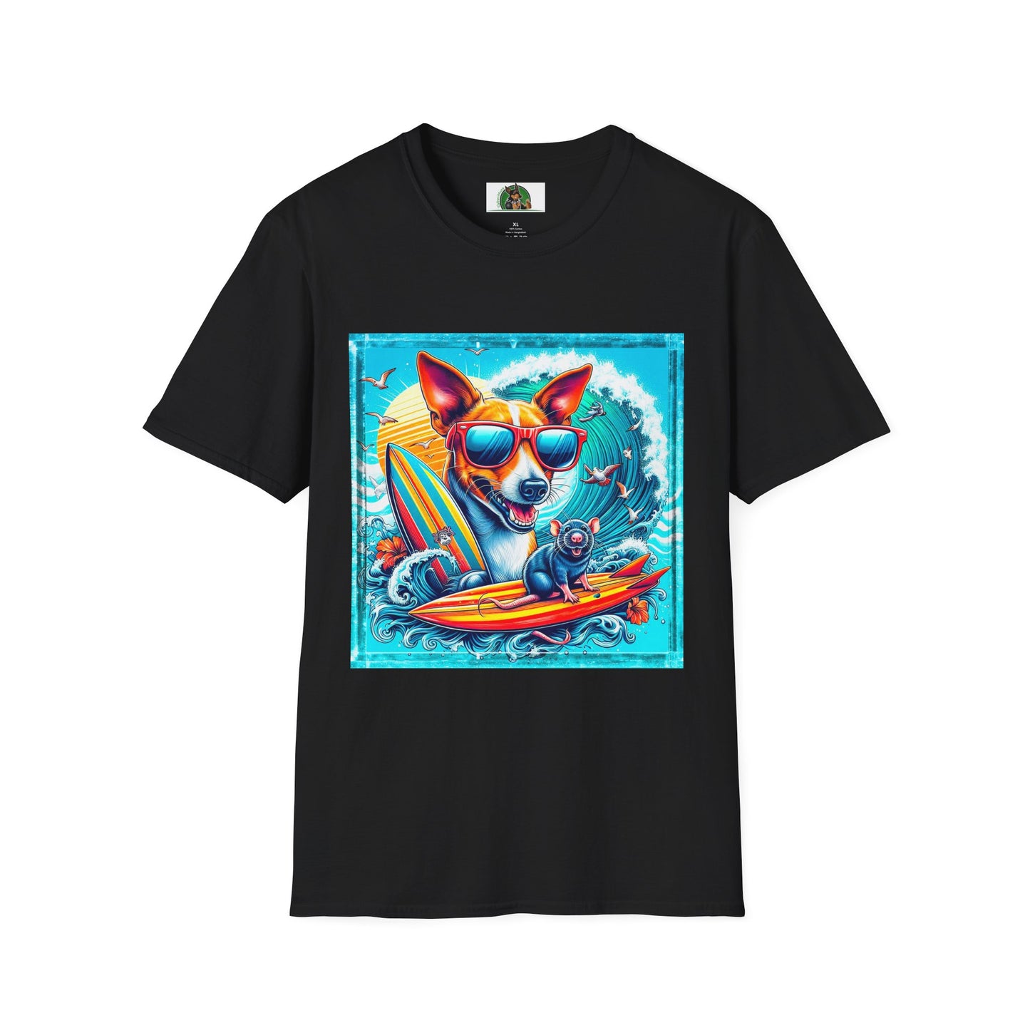 Rat Terrier T-Shirt puppy surfing T-Shirt Printify XS Black