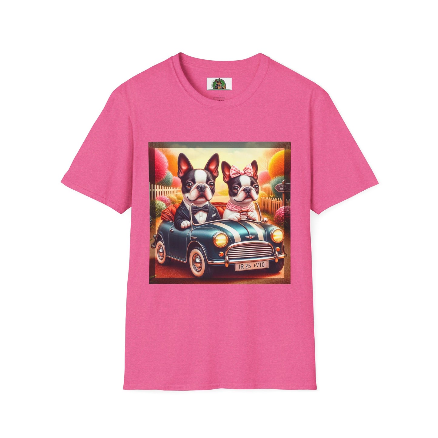 Wacky Boston Terrier Cute Dogs In Tiny Car Shirt T-Shirt Printify S Heather Heliconia