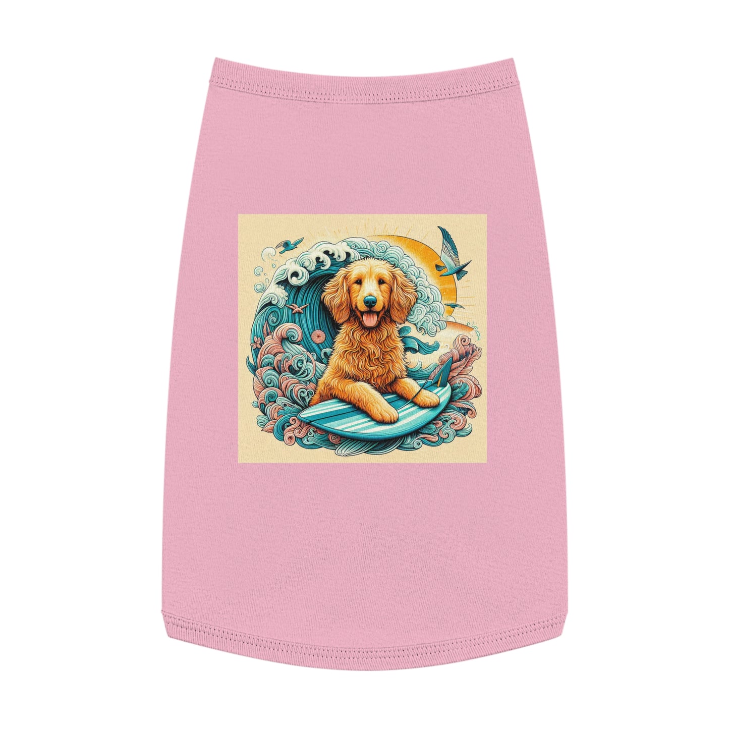 Pet Tank Golden Doodle blue waves t shirt Pets Printify L Pink
