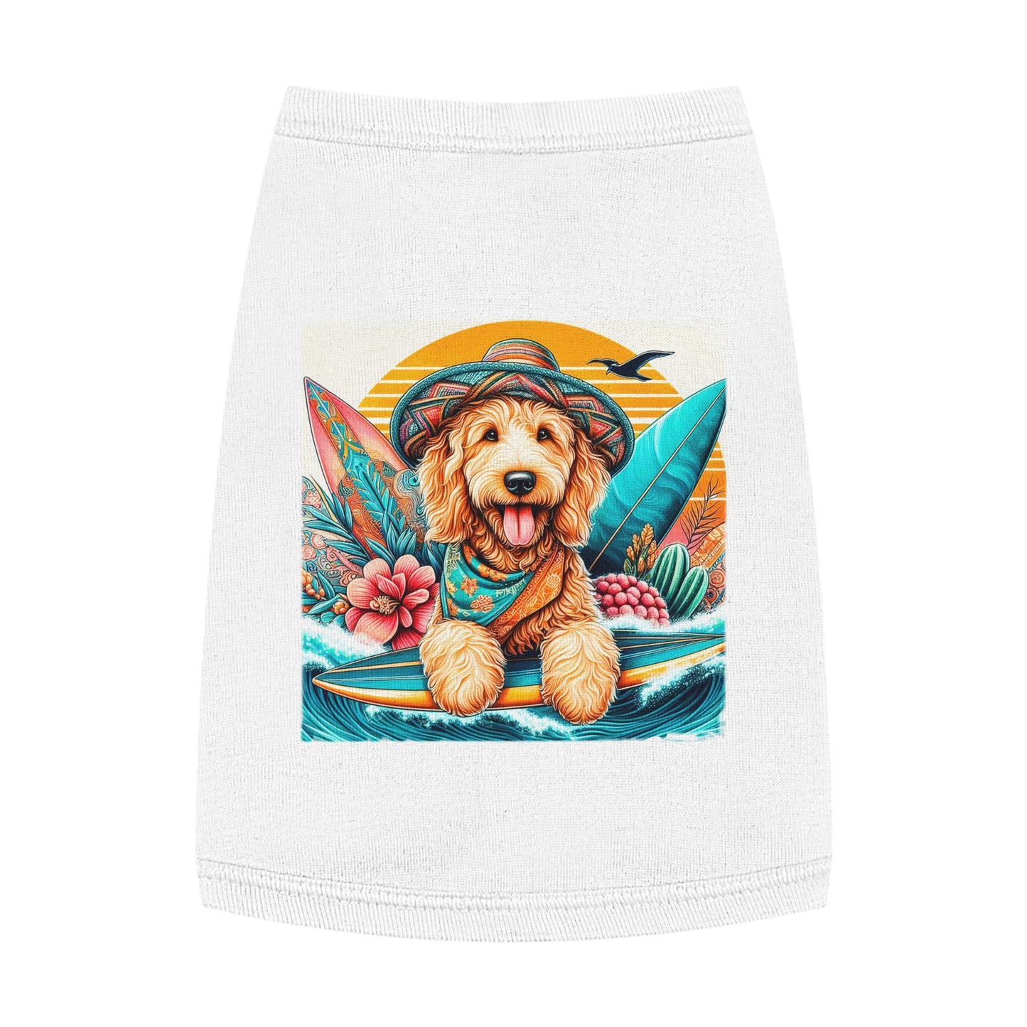 Pet Tank Golden Doodle pretty with flowers shirt Pets Printify M White